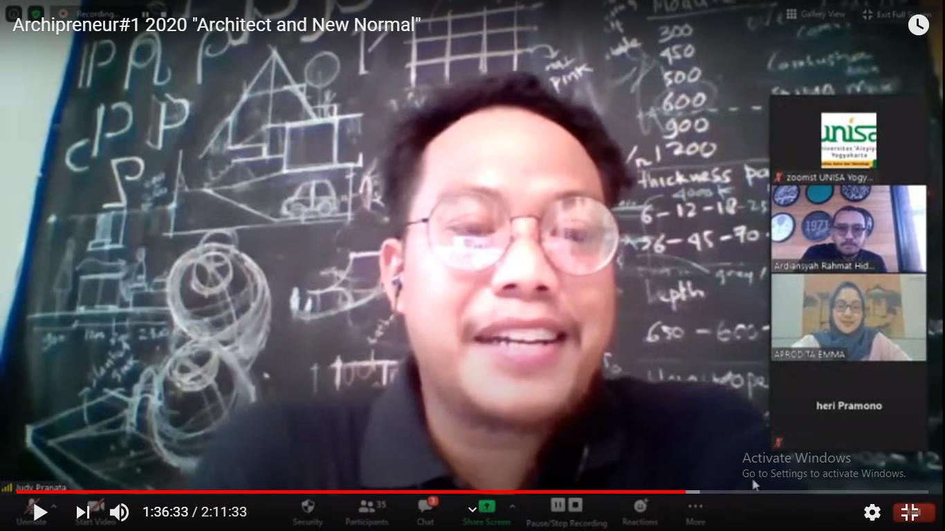 Merubah pola pikir arsitektur di new normal dalam webinar arsitek unisa
