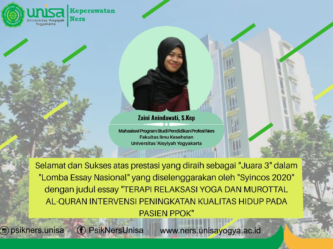 Mahasiswa prodi ners unisa juara 3 lomba essay nasional di syincos 2020