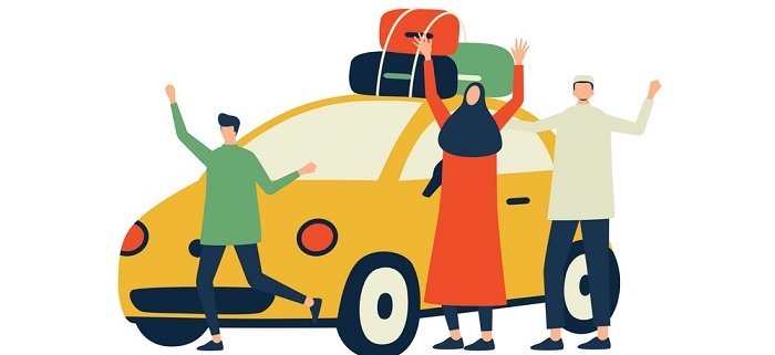 Back to hometown flat illustration with characters