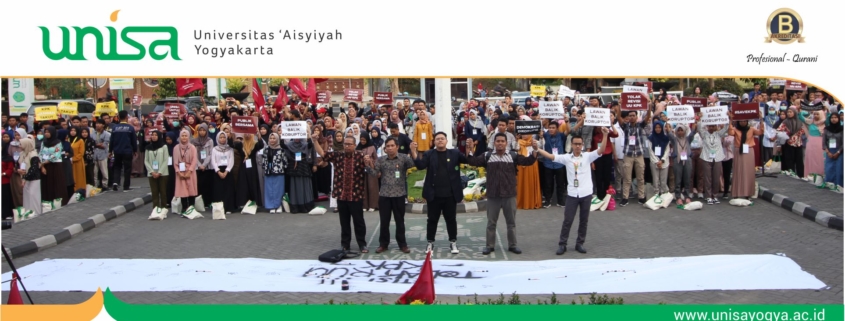 1500 mahasiswa baru unisa melakukan aksi pernyataan sikap dukungan terhadap kpk