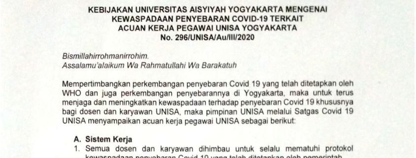 Rektor unisa yogyakarta terbitkan kebijakan pegawai bekerja di rumah untuk cegah covid 19