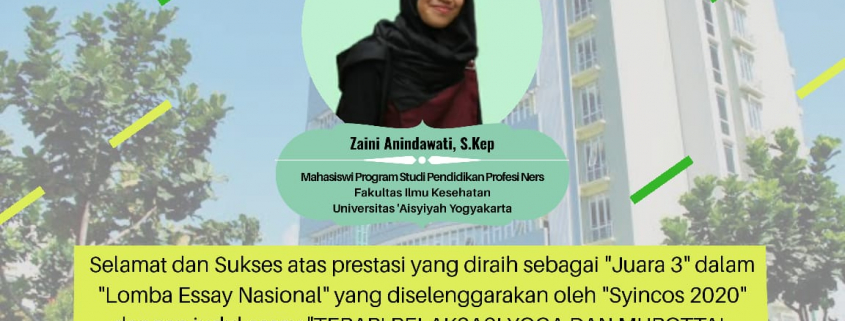 Mahasiswa prodi ners unisa juara 3 lomba essay nasional di syincos 2020