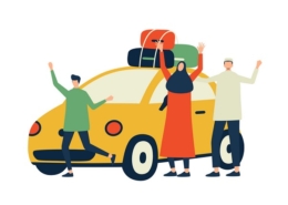Back to hometown flat illustration with characters