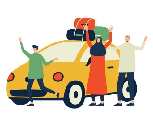 Back to hometown flat illustration with characters